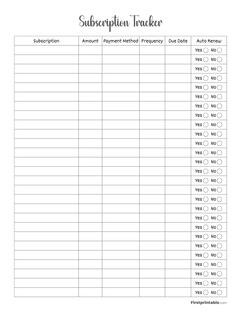 Subscription Tracker Template 02