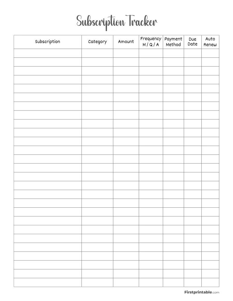 Subscription Tracker Template 04
