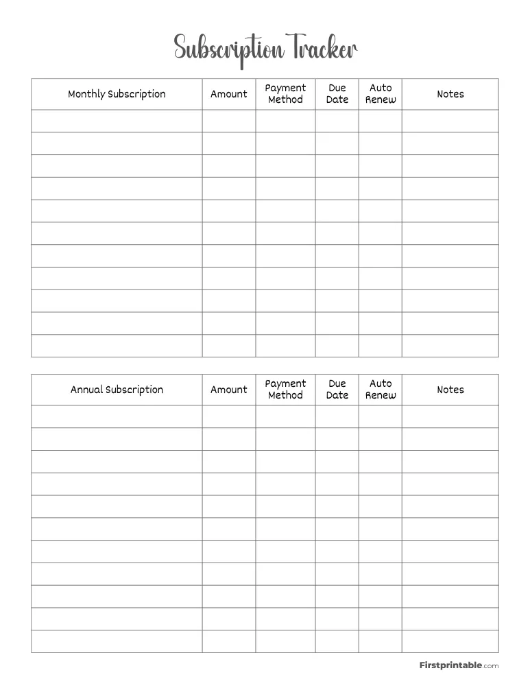 Subscription Tracker Template 06