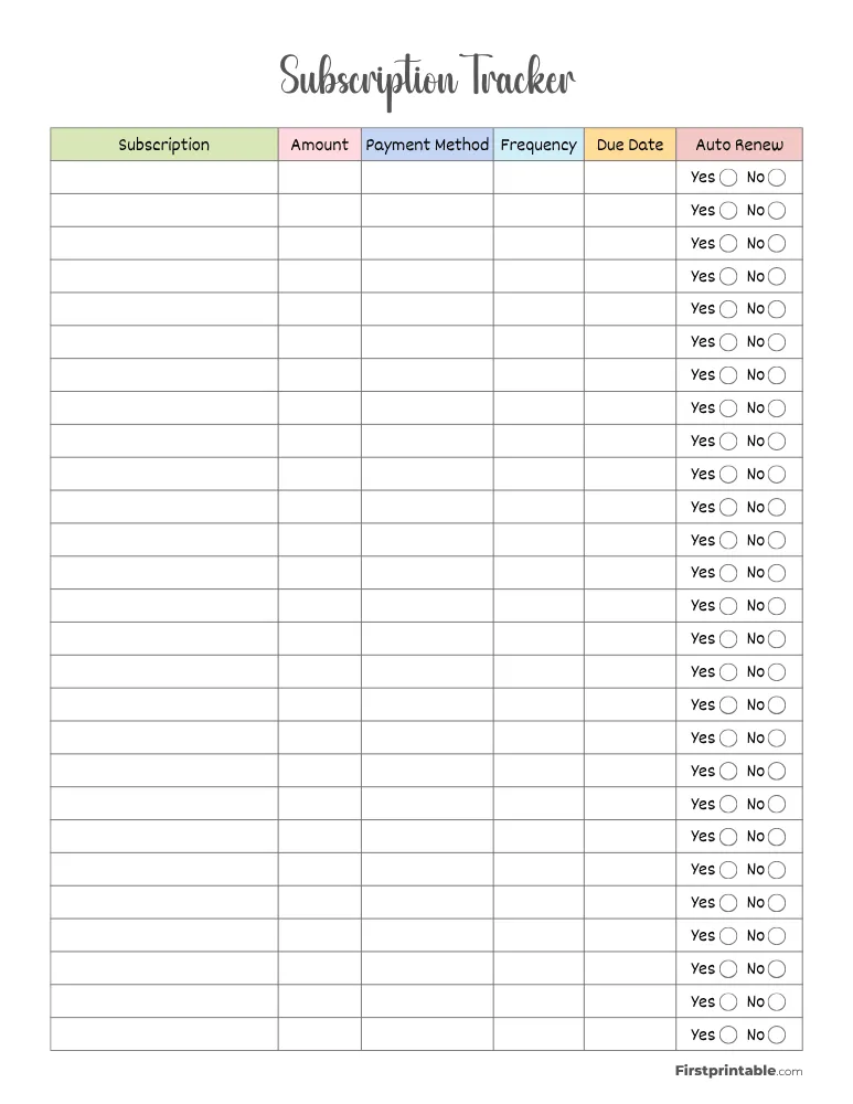Subscription Tracker Template 17