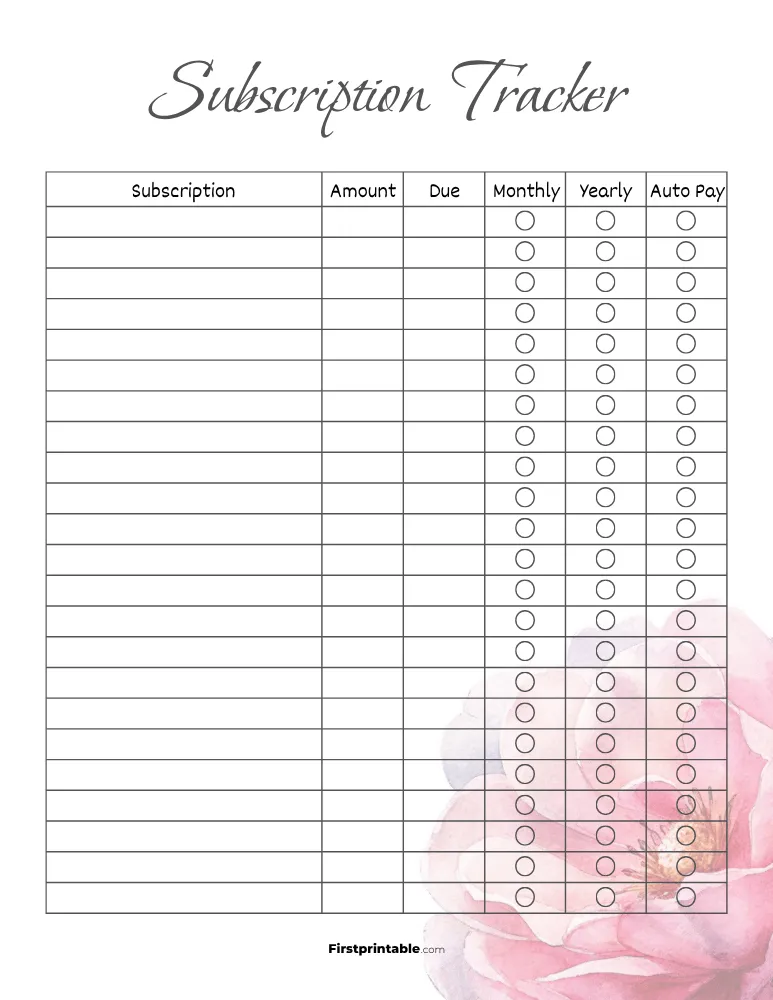 Subscription Tracker Template 22
