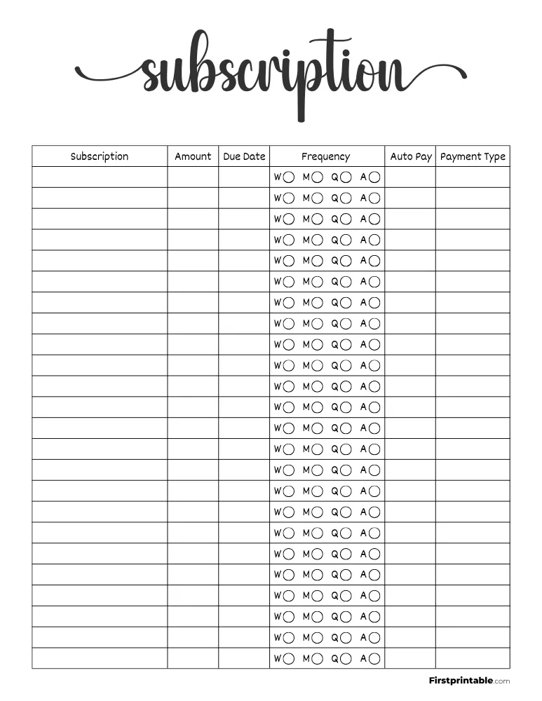 Subscription Tracker Template 25