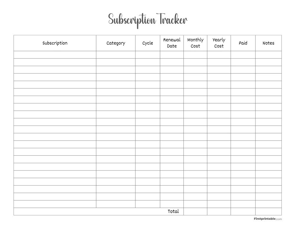 Subscription Tracker Template 29