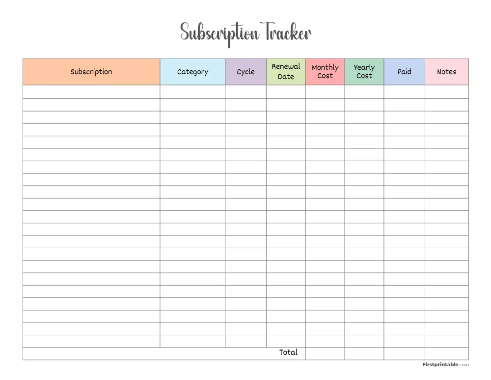 Subscription Tracker Template 32