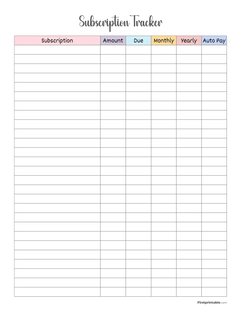 Subscription Tracker Template 33