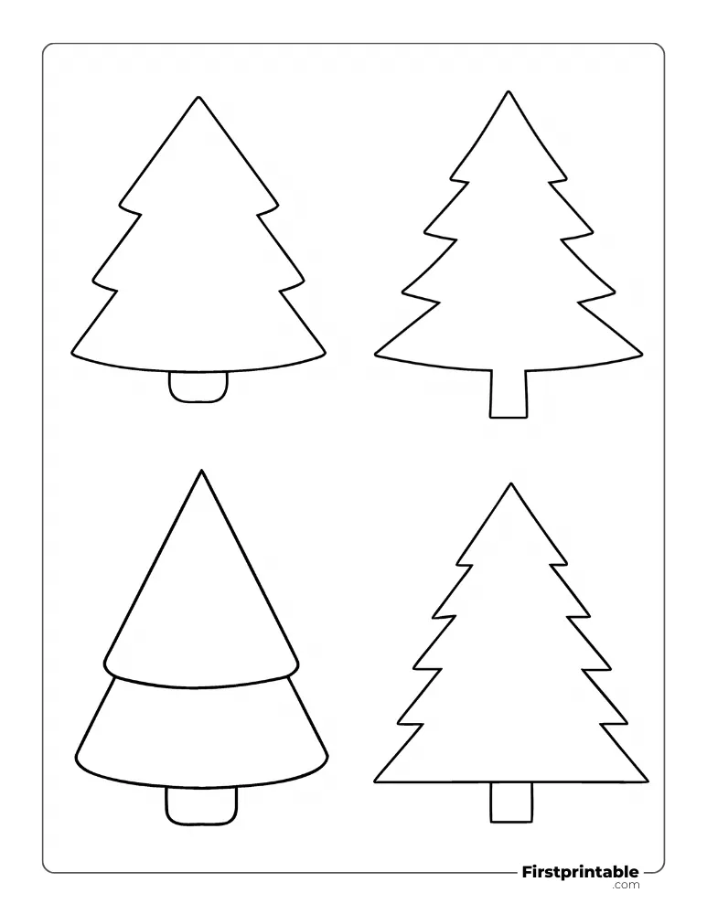 Assorted Christmas Tree Template - Small Outline