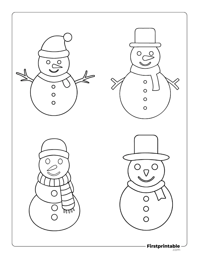 Assorted Snowman Template - Small Outline
