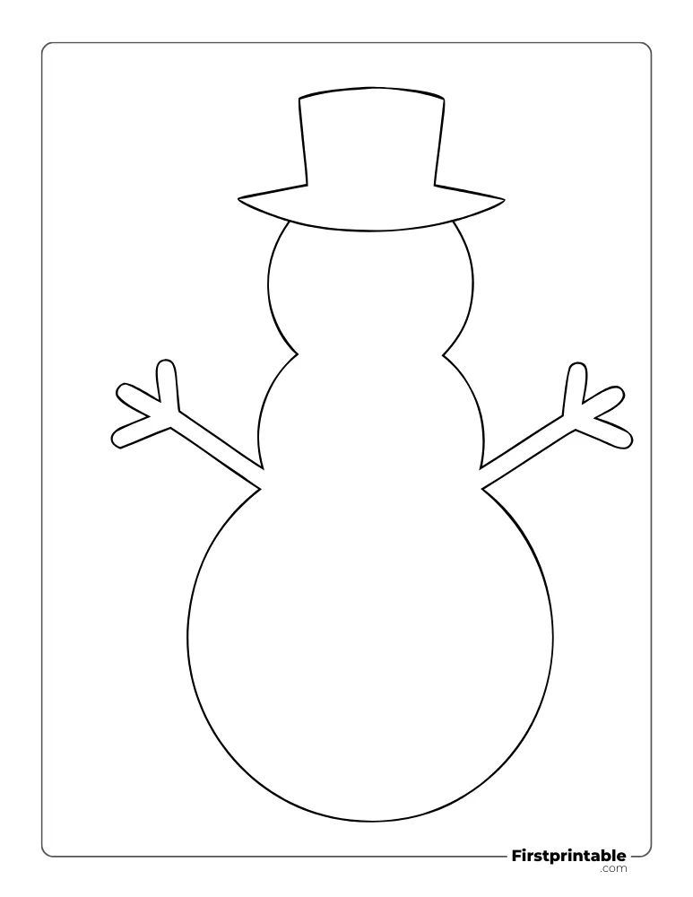 Snowman Template with Top Hat - Large Outline