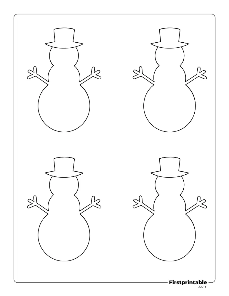 Snowman Template with Top Hat - Small Outline