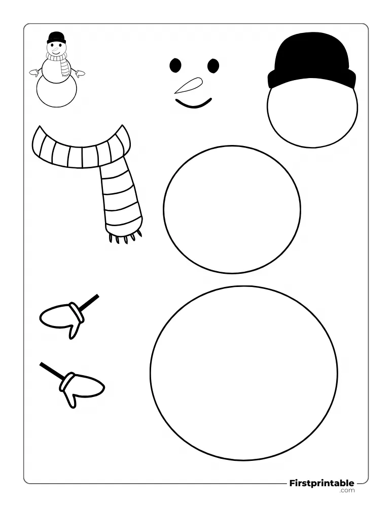 Build Your Own Snowman Template with Woolen Hat and Scarf