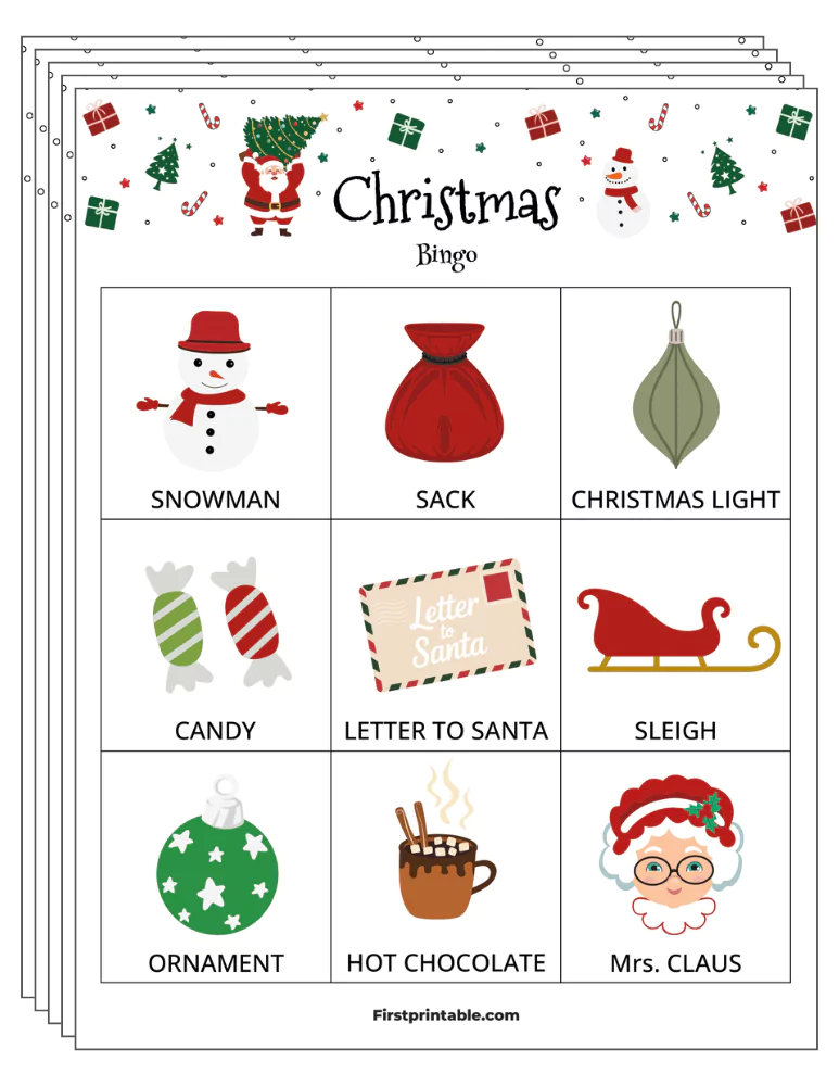 Christmas Bingo Cards 01 - Half Page - 3x3 (24 Cards)