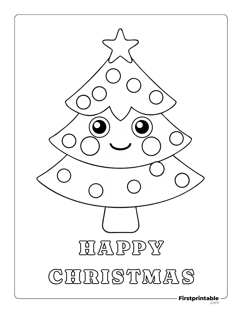 Cartoon Christmas Tree Coloring Page for Kids
