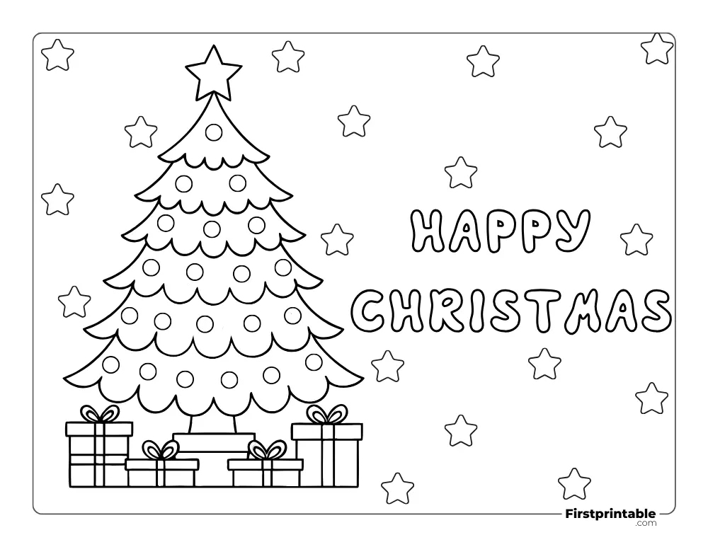 Xmas Tree and GIfts Coloring Page