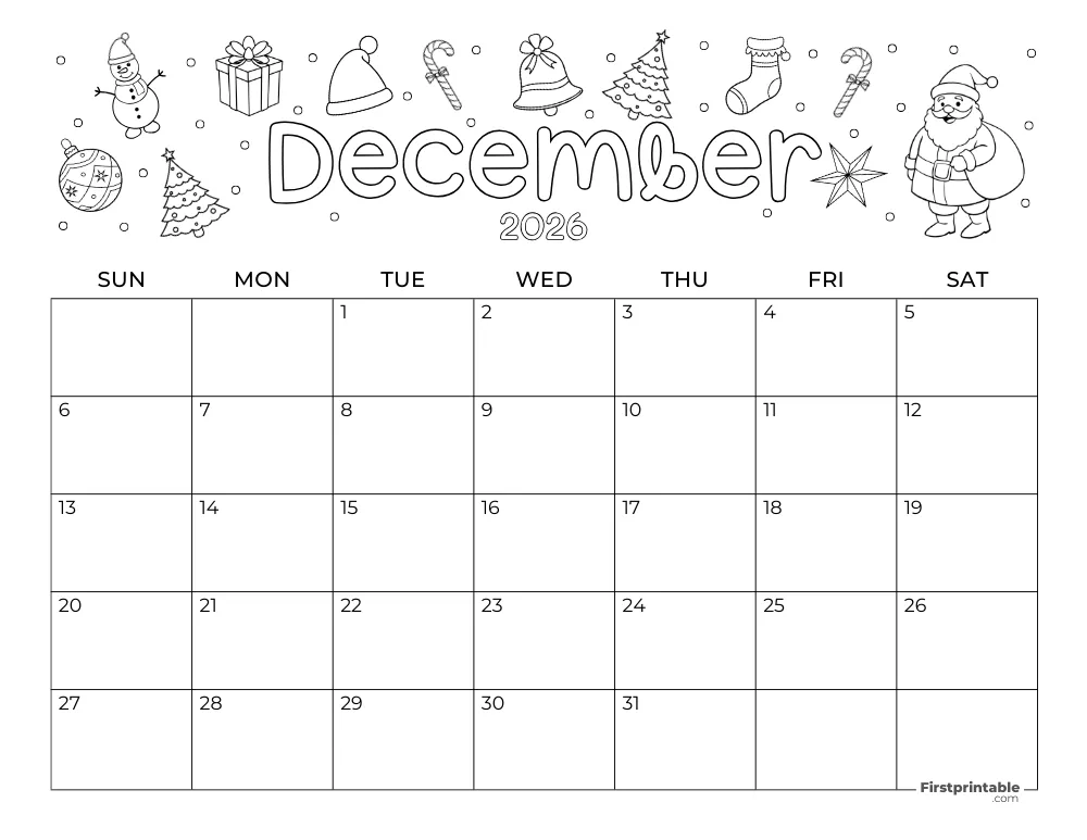 December 2026 Calendar Christmas Themed