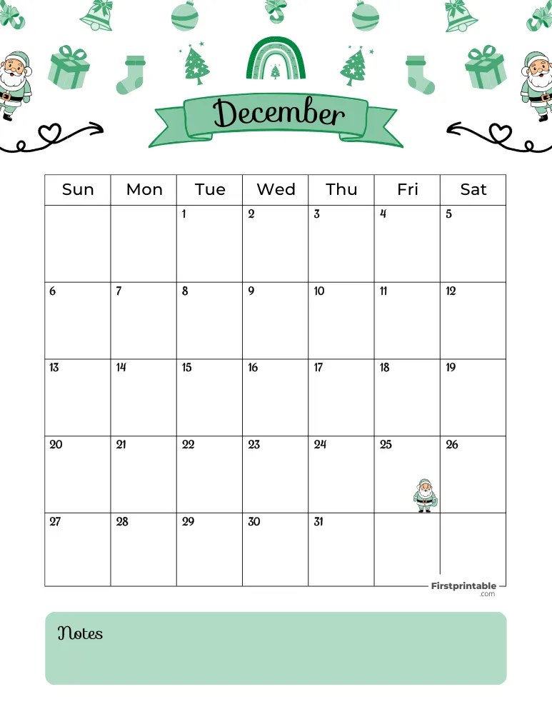 December Calendar 2026 Christmas Template 01