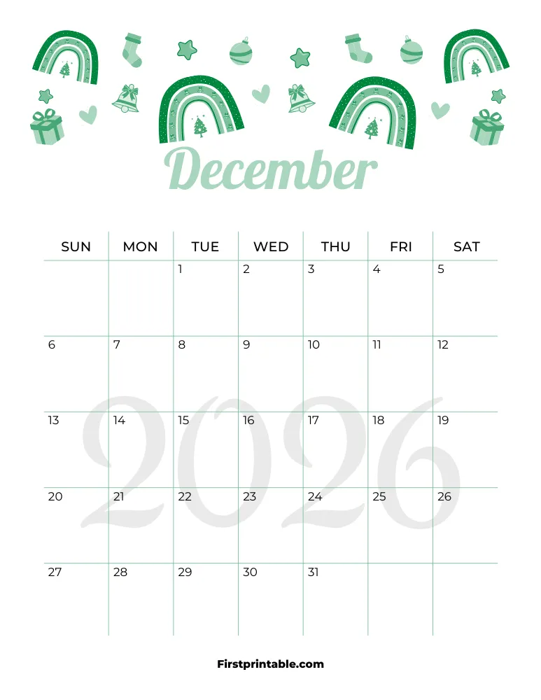 December Calendar 2026 Christmas Template 06
