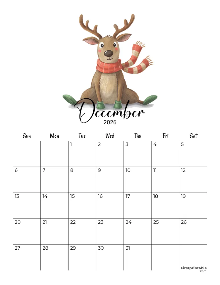 December Calendar 2026 Christmas Template 08