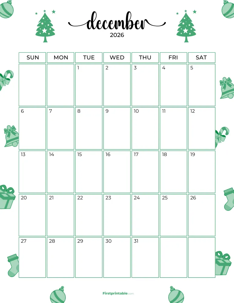 December Calendar 2026 Christmas Template 09