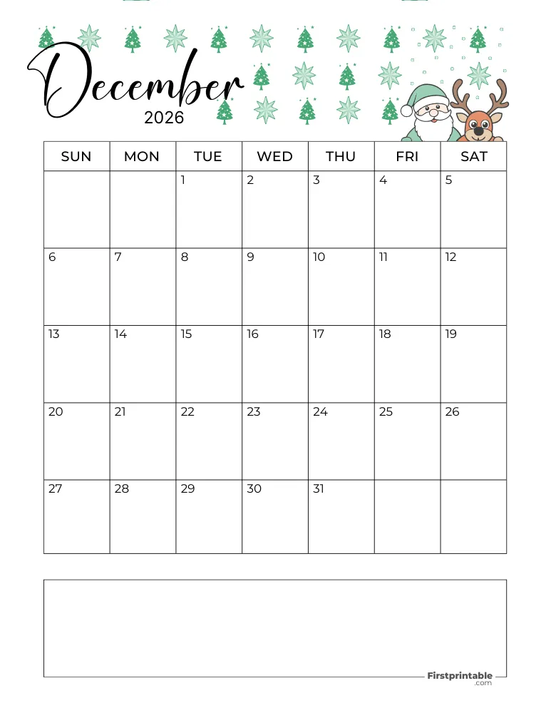 December Calendar 2026 Christmas Template 10