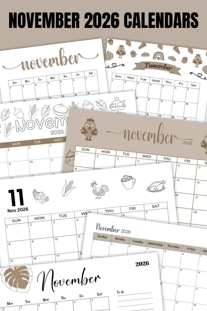 November 2026 Calendars | 40 Free Printable PDF