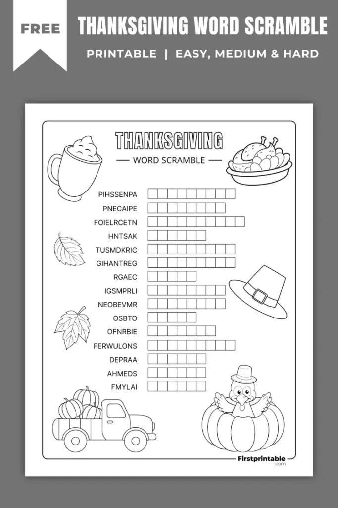 Thanksgiving Word Scramble | Free PDF Printables