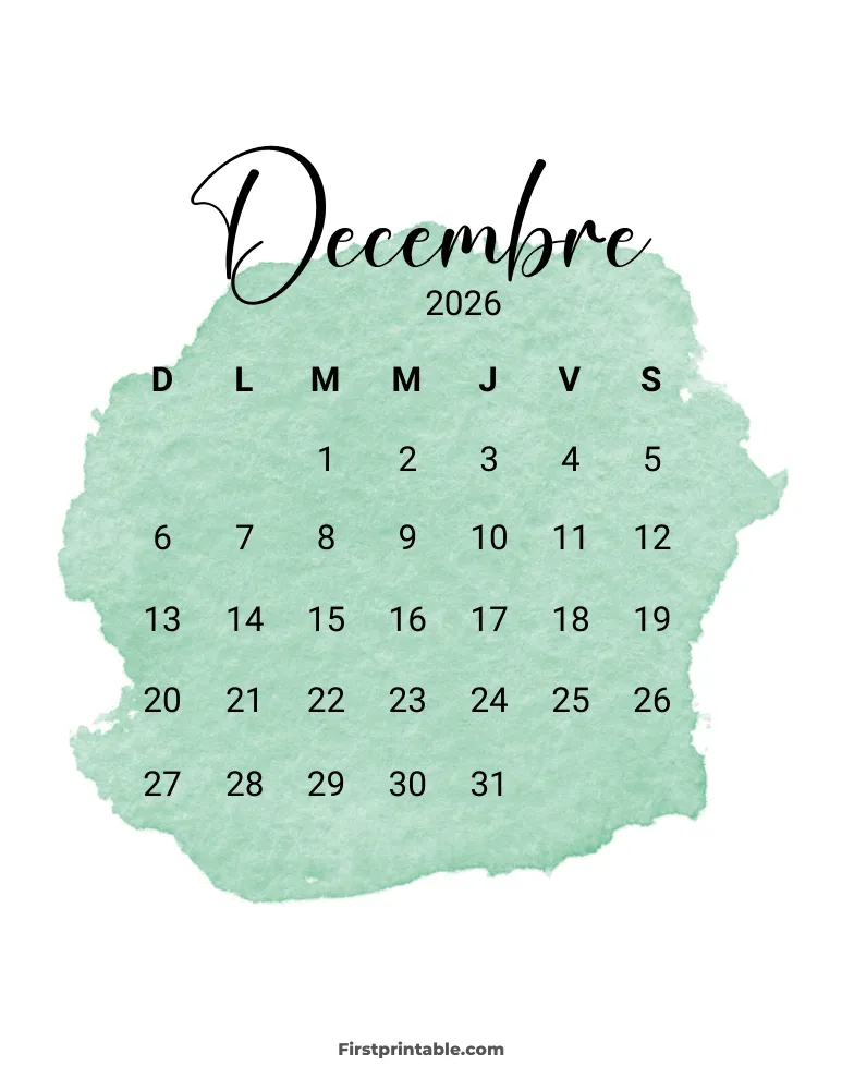 French Printable December Calendar 2026 Template 47