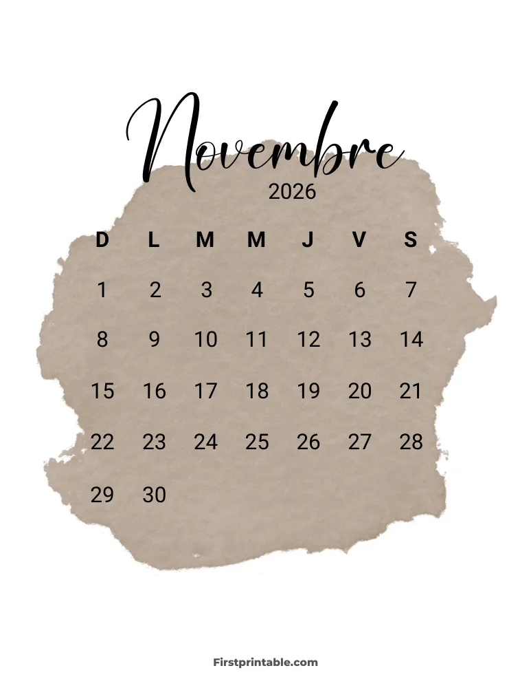 French Printable November Calendar 2026 Template 47