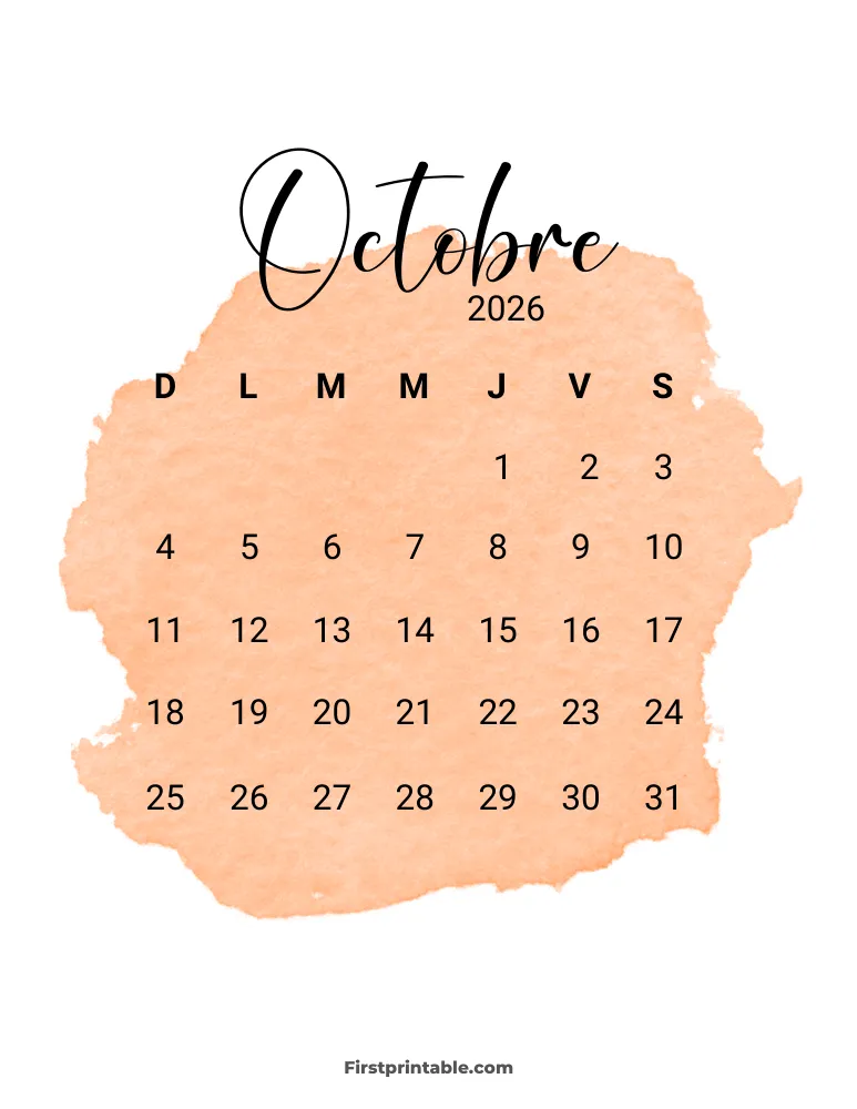 French Printable October Calendar 2026 Template 47