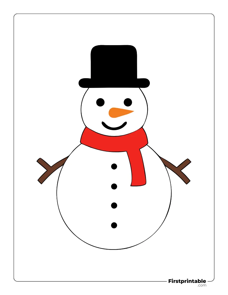 Happy Snowman Template - Large Colored