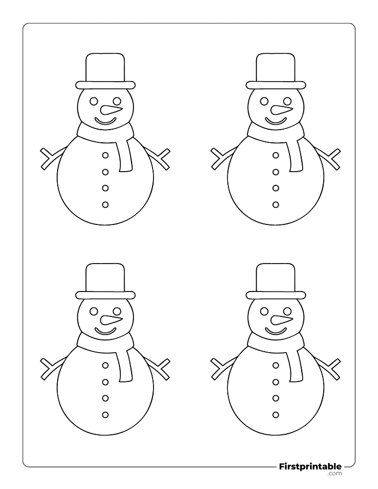 Happy Snowman Template - Small Outline