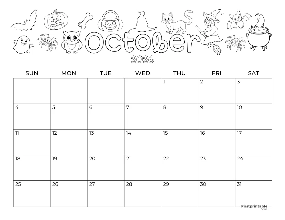 October 2026 Calendar Halloween Themed