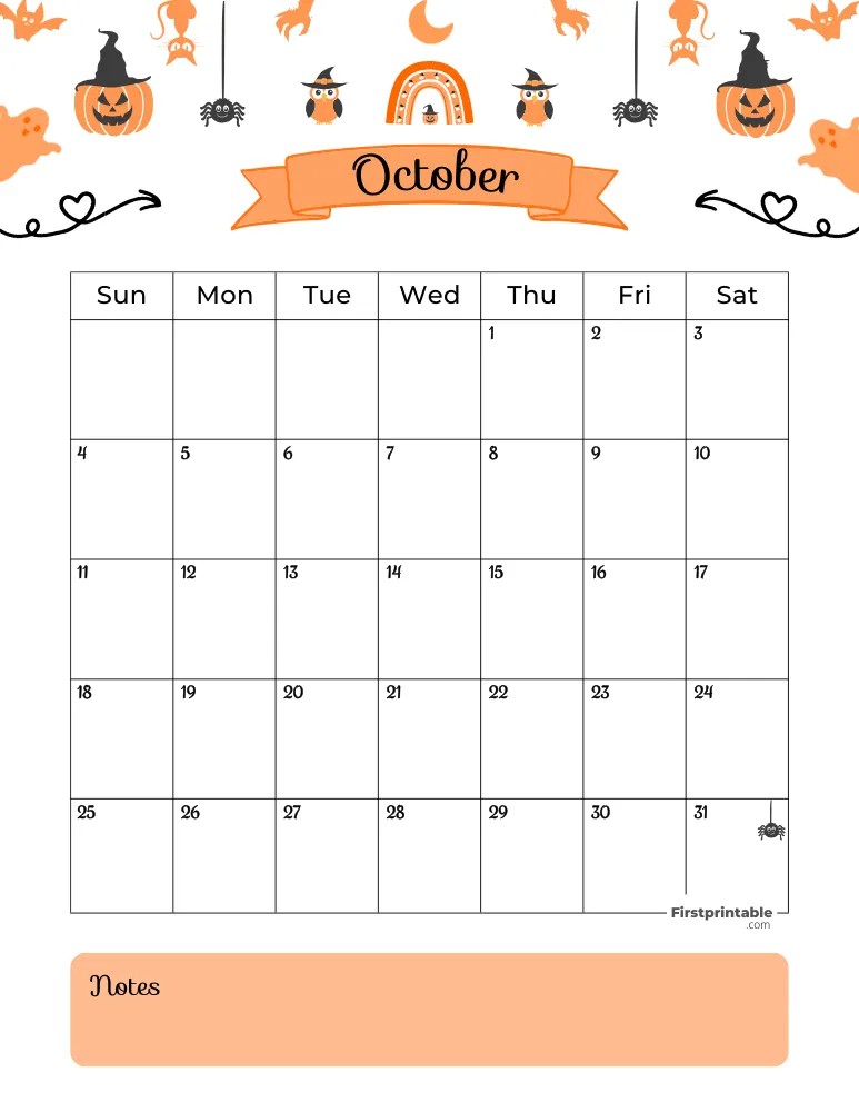 October Calendar 2026 Halloween Template 01