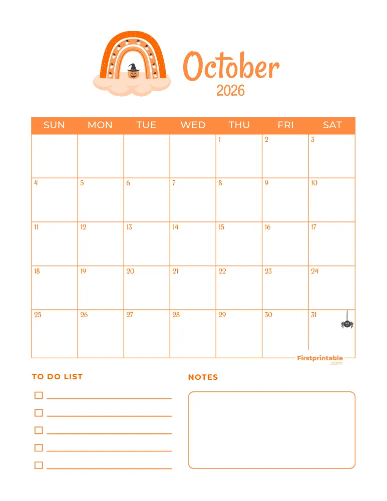 October Calendar 2026 Halloween Template 02
