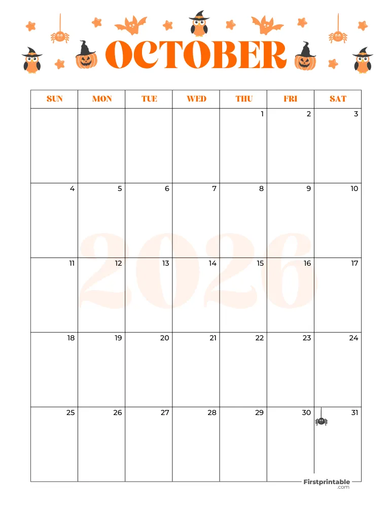 October Calendar 2026 Halloween Template 07
