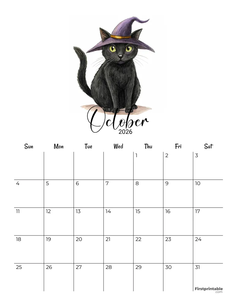 October Calendar 2026 Halloween Template 08