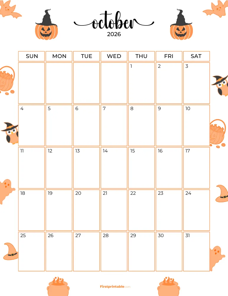 October Calendar 2026 Halloween Template 09