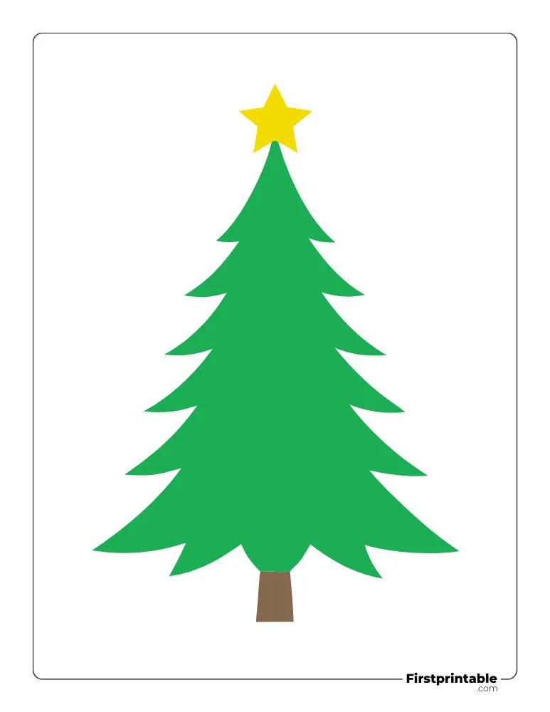 Pine XMas Tree Template with Star - Large Colored