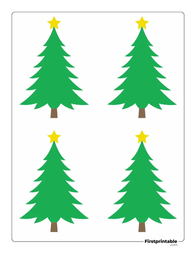 Pine XMas Tree Template with Star - Small Colored