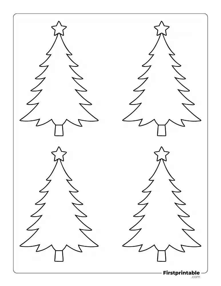 Pine XMas Tree Template with Star - Small Outline