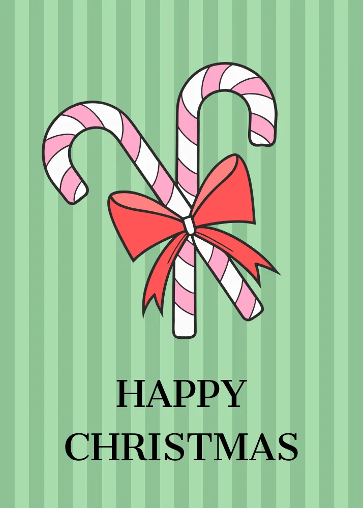 Green Stripes and Candy Cane Themed Christmas Card