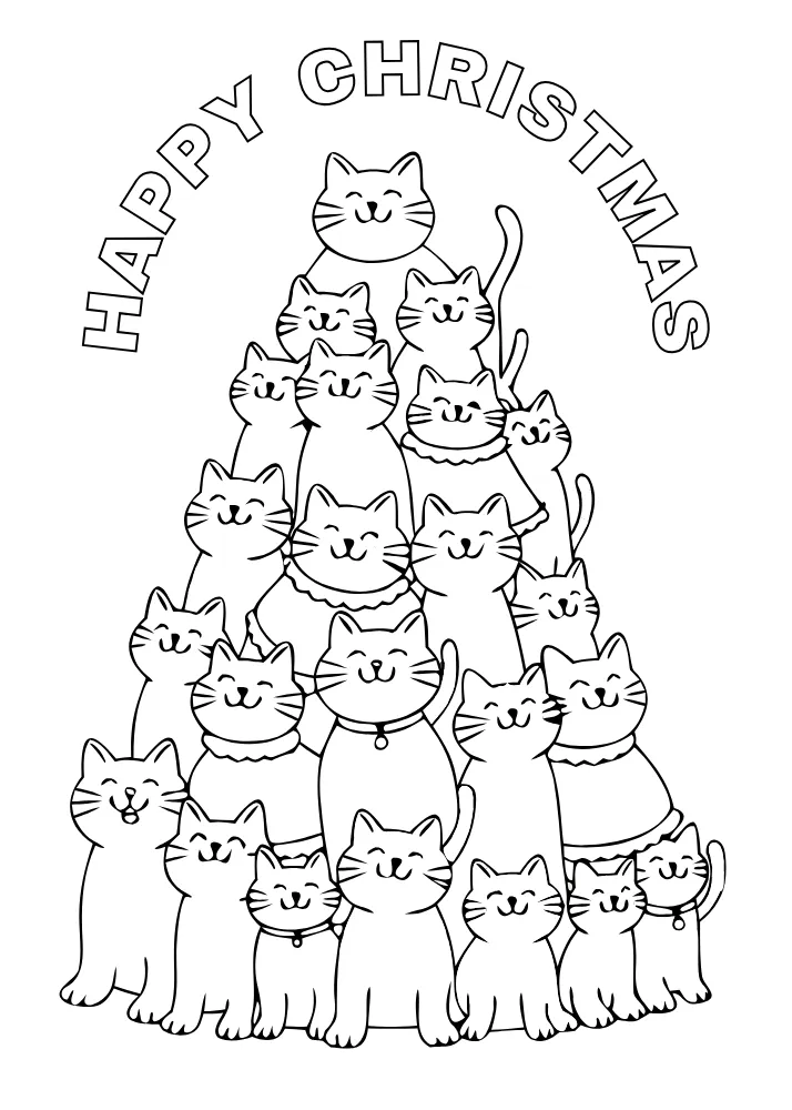 Cats Resemble Christmas Tree Coloring Card