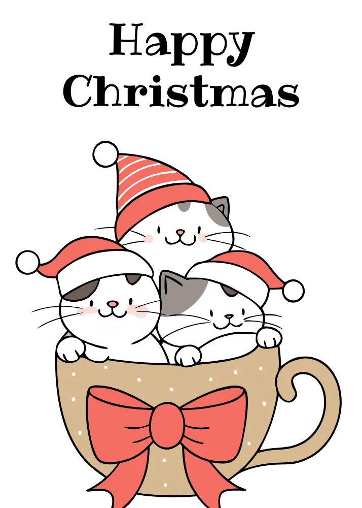 Kawaii Cats wearing Santa Hats