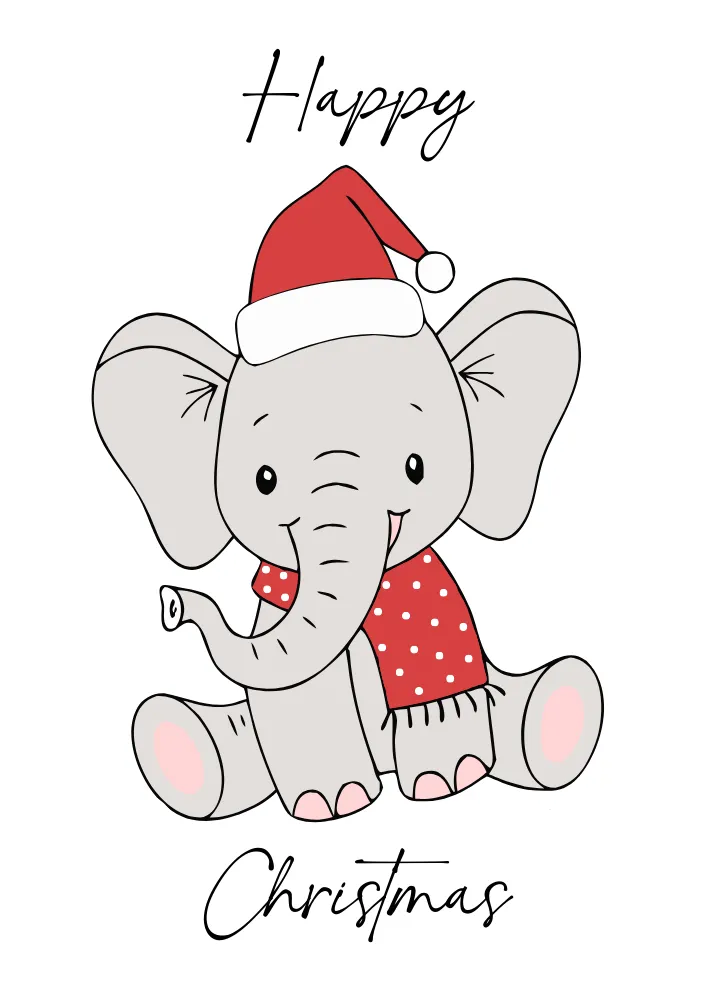 Elephant Wearing a Santa Hat and Scarf Card