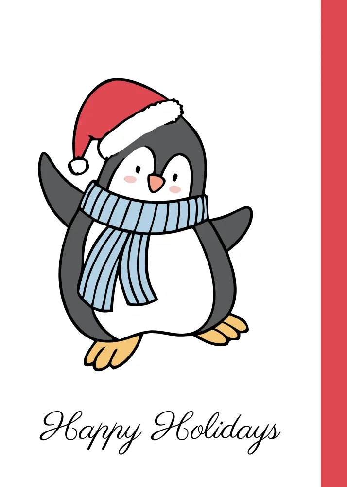 Penguin Wearing a Santa Hat Happy Holidays Card