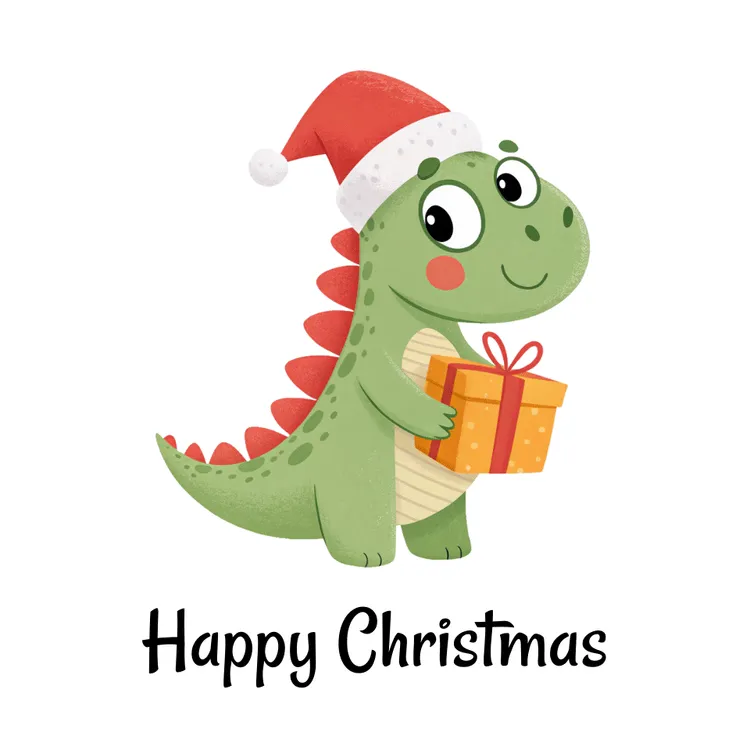 Dino with Christmas Present Card
