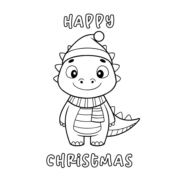 Dino Wearing a Santa Hat Coloring Christmas Card