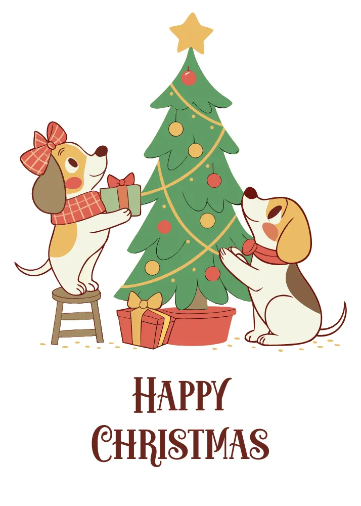 Cute Dogs Around Christmas Tree and Gifts Card