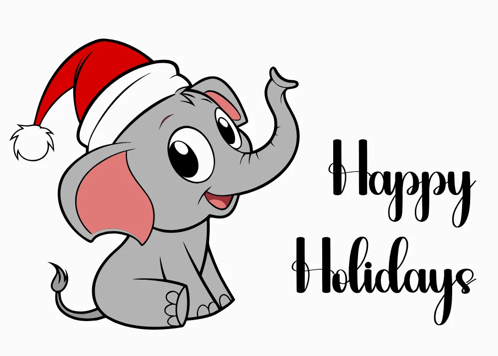 Elephant Wearing a Santa Hat Xmas Card