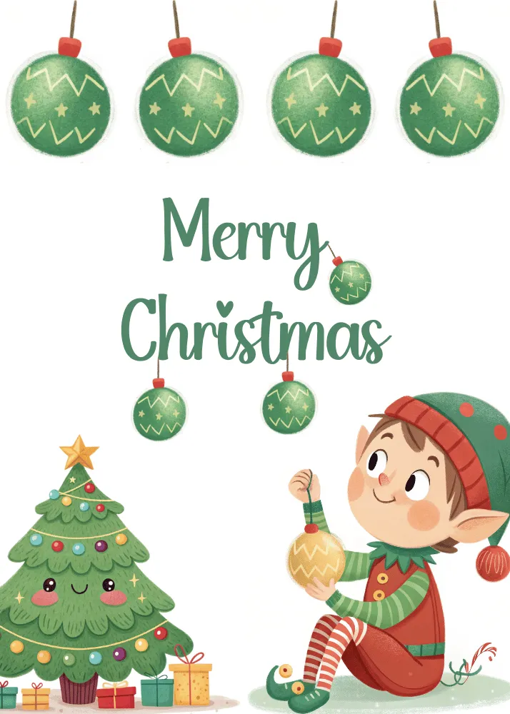 Elf and Christmas Tree Card