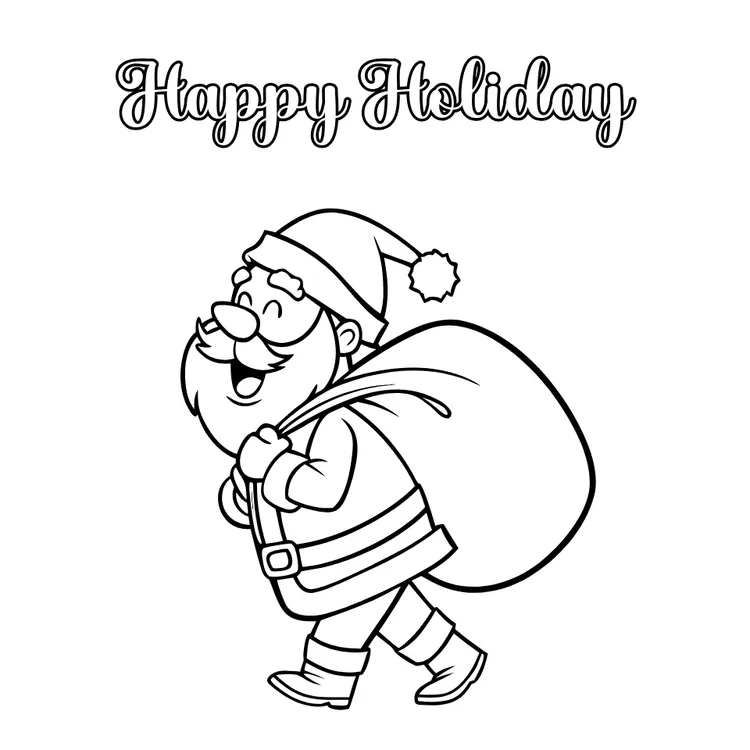 Joyful Santa with Gift Bag Coloring Christmas Card